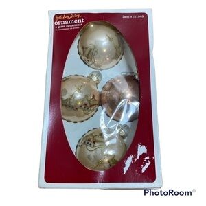 Vintage Holiday Living Glass Ornaments Made in USA Three Kings Glitter Gold
